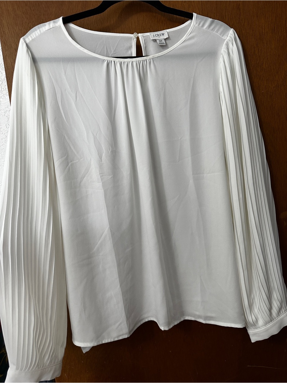 J. Crew White Long-Sleeve Pleated Sleeve Blouse